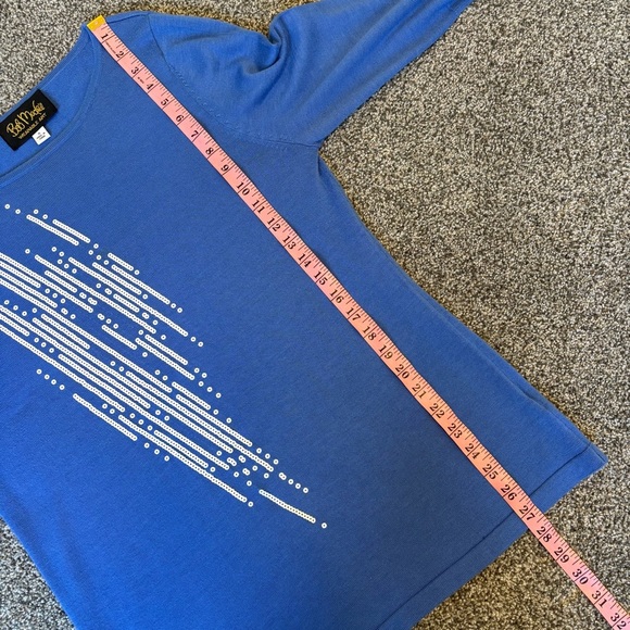 Bob Mackie Wearable Art Blue 3/4 Length Sleeves White Sequins size small - Picture 5 of 8